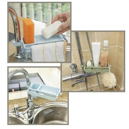 Musluğa Takılan Sünger Havlu Askılı Sabun Hazneli Mutfak Banyo Lavabo Düzenleyici Organizer - 6