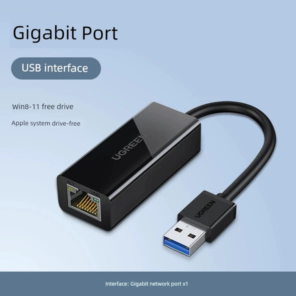 USB - Ethernet Adaptörü - Gigabit Standart Siyah