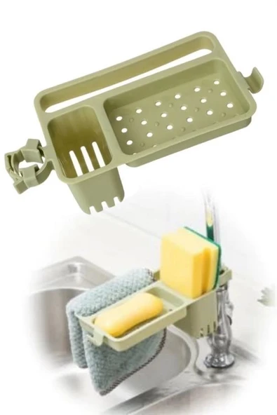 Musluğa Takılan Sünger Havlu Askılı Sabun Hazneli Mutfak Banyo Lavabo Düzenleyici Organizer - 2