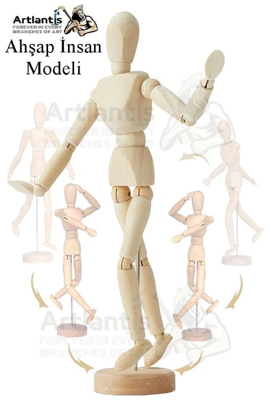 Ahşap İnsan Modeli 30 cm A5 15x21cm Eskiz Defteri Dereceli Karakalem Seti Dağıtma Kalemi Hamur Silgi Kalemtraş - 2