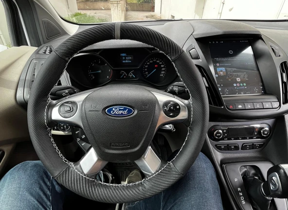 DİKİŞLİ DİREKSİYON KILIFI KARBON / NOKTA DERİ GRİ YÜZÜK GRİ DİKİŞLİ FORD CONNECT (2015-18) - 5