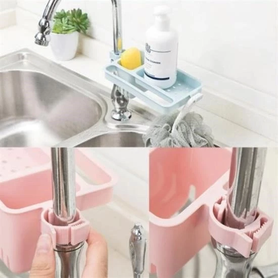 Musluğa Takılan Sünger Havlu Askılı Sabun Hazneli Mutfak Banyo Lavabo Düzenleyici Organizer - 8
