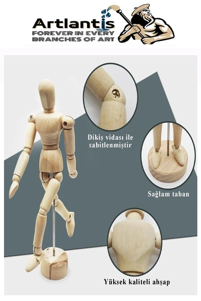 Ahşap İnsan Modeli 30 cm A5 15x21cm Eskiz Defteri Dereceli Karakalem Seti Dağıtma Kalemi Hamur Silgi Kalemtraş - 4