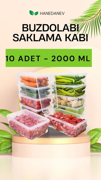 10 Adet 2000 ML Kapaklı Derin Dondurucu Difriz Saklama Kabı - Buzdolabı Düzenleyici 2 Litre Kapaklı
