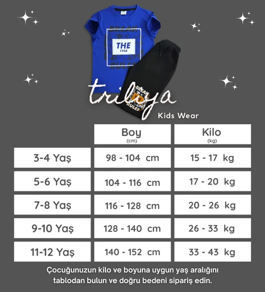 Triliya Pamuklu Unisex Çocuk Kapri Takımı (Cepli & Kordonlu, 3-12 Yaş) TRL-32 - 5