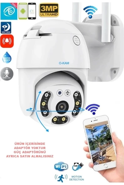 O-KAM Pro 3011 Wi-Fi PTZ 360? İç ve Dış Mekan Akıllı Kamera 3MP - 5MP IP66 - 7