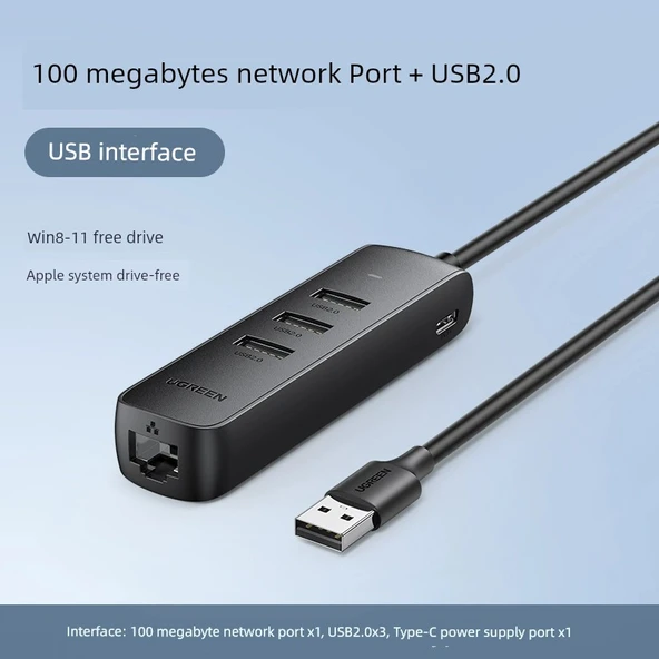 USB - Ethernet Adaptörü - 100Mbps Standart + USB 2.0