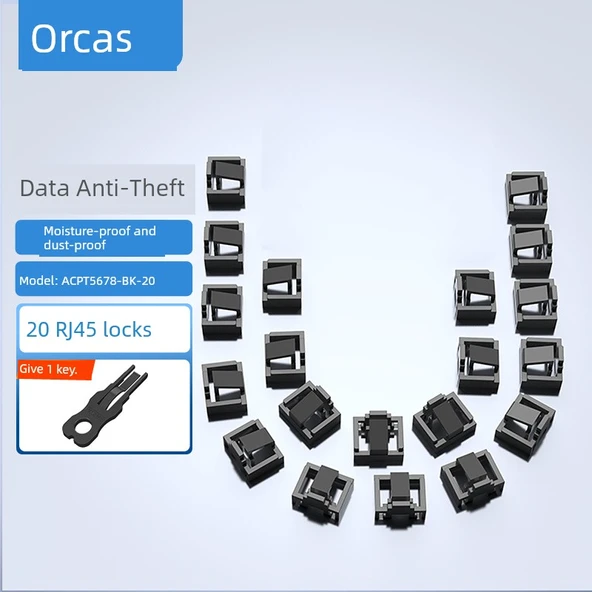 Siyah RJ45 Kilit - 20 Adet Kilit ve 1 Anahtar