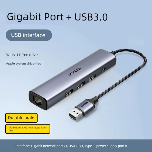 USB - Ethernet Adaptörü - Gigabit Alaşım + USB 3.0