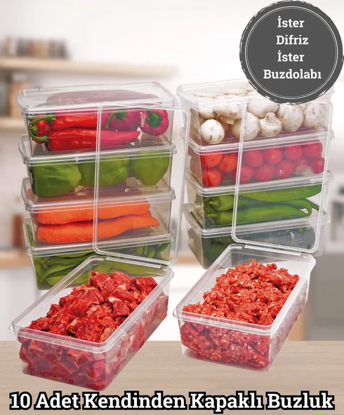 10 Adet 2000 ML Kapaklı Derin Dondurucu Difriz Saklama Kabı - Buzdolabı Düzenleyici 2 Litre Kapaklı - 2