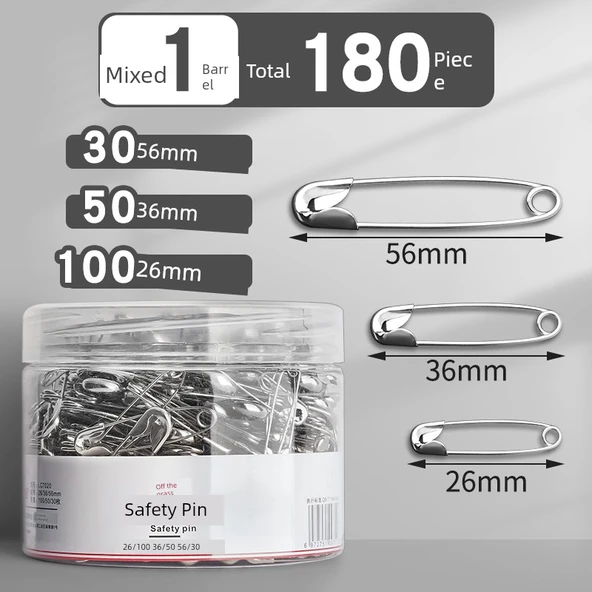 Metal Çengelli İğne - Karışık Boyutlar (26+36+56mm) - 1 Varil - Toplam 180 Adet