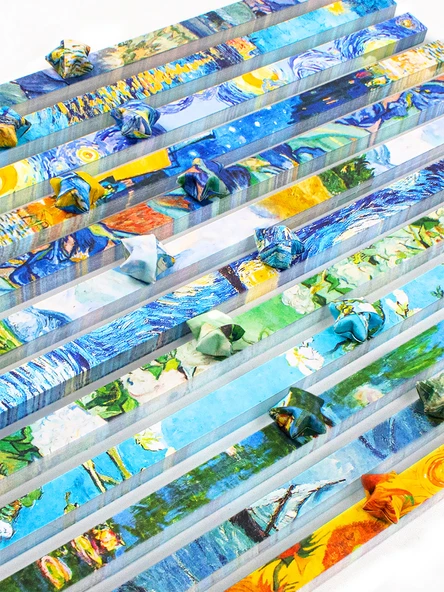 Yağlı Boya Stili Laminasyonlu Kağıt - 600 Yaprak [Tek Dağ Kiraz Çiçeği] 12 Desen - 1 Paket - 9