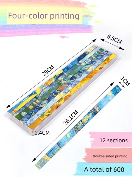 Yağlı Boya Stili Laminasyonlu Kağıt - 600 Yaprak [Tek Dağ Kiraz Çiçeği] 12 Desen - 1 Paket - 6