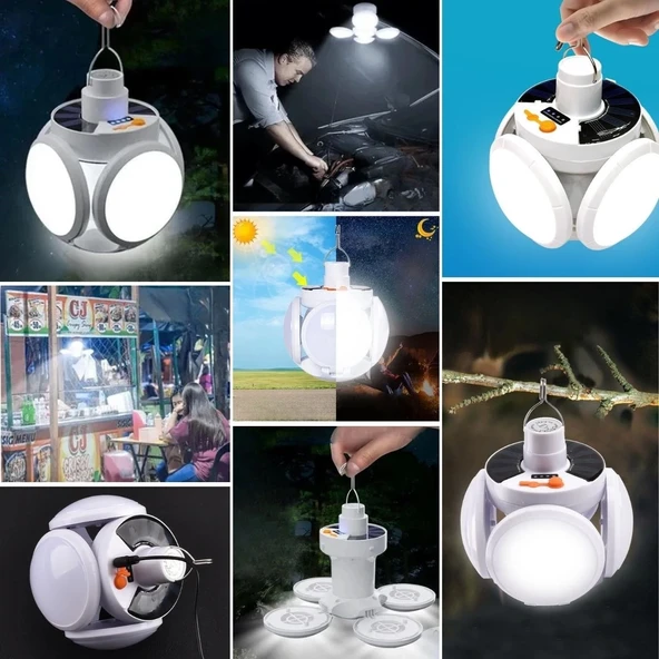 5 Led'li 3 Farklı Işık Modlu Açılıp Kapanabilir Led Kanatlı Güneş Enerjili Solar Aydınlatma Asılabilir Kamp Feneri - 4