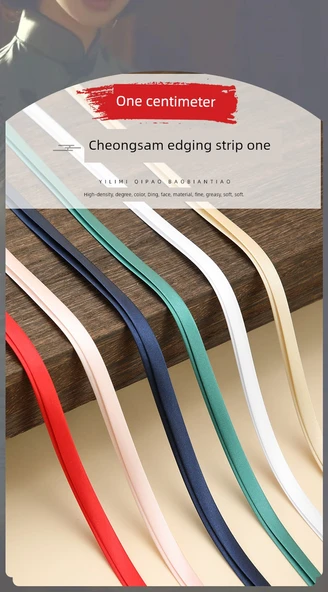 Polyester Cheongsam Kumaş - Ütü Gerektirmeyen İpek Şerit - 1cm - Safir Mavisi (5m) - Resim 8