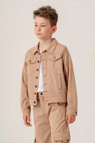 Çift Cepli Düğmeli Gabardin Erkek Çocuk Ceket - 4