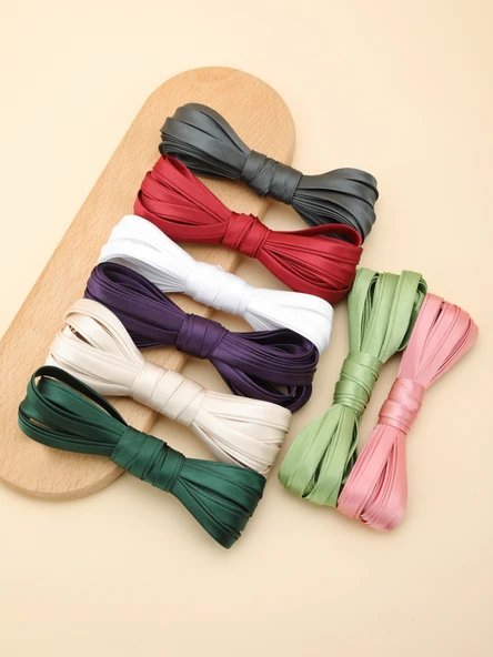 Polyester Cheongsam Kumaş - Ütü Gerektirmeyen İpek Şerit - 1cm - Safir Mavisi (5m) - Resim 3