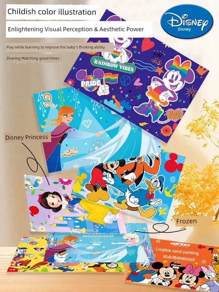 DIY Altın Tozu Boyama Seti - Disney Karnaval - 10 Resim, 8 Renk Kum ve Fırça - Resim 3