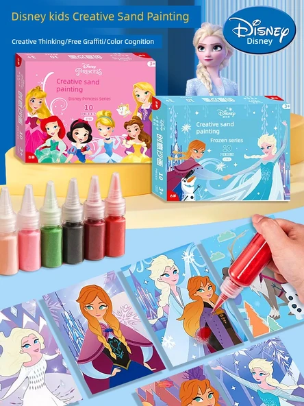 DIY Altın Tozu Boyama Seti - Disney Karnaval - 10 Resim, 8 Renk Kum ve Fırça - Resim 2