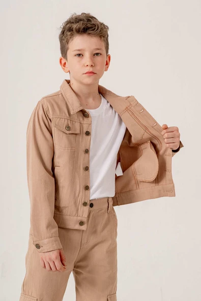 Çift Cepli Düğmeli Gabardin Erkek Çocuk Ceket - 5