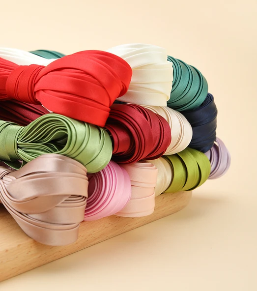 Polyester Cheongsam Kumaş - Ütü Gerektirmeyen İpek Şerit - 1cm - Safir Mavisi (5m) - Resim 9