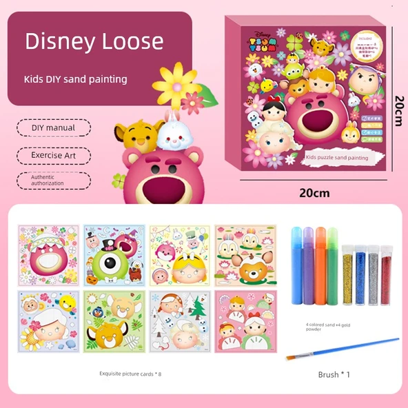 Disney Songsong Kum Boyama Seti - 8 Resim, 8 Renk Kum, Fırça