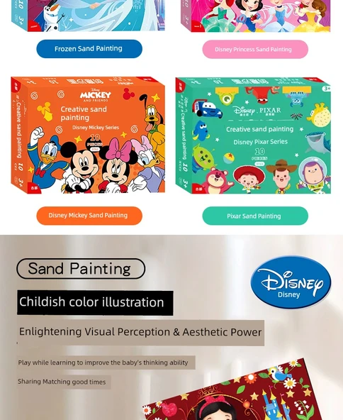 DIY Altın Tozu Boyama Seti - Disney Karnaval - 10 Resim, 8 Renk Kum ve Fırça - Resim 11