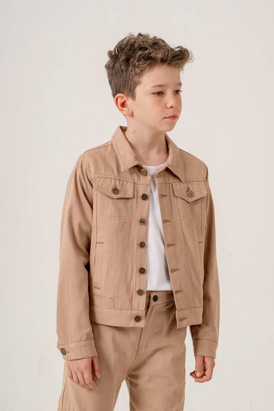 Çift Cepli Düğmeli Gabardin Erkek Çocuk Ceket - 3
