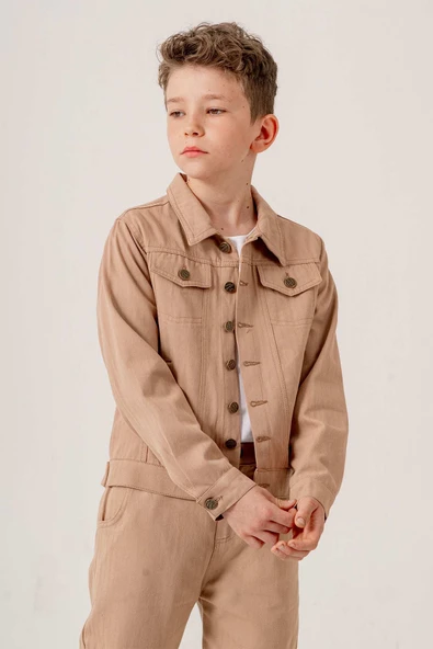 Çift Cepli Düğmeli Gabardin Erkek Çocuk Ceket - 2