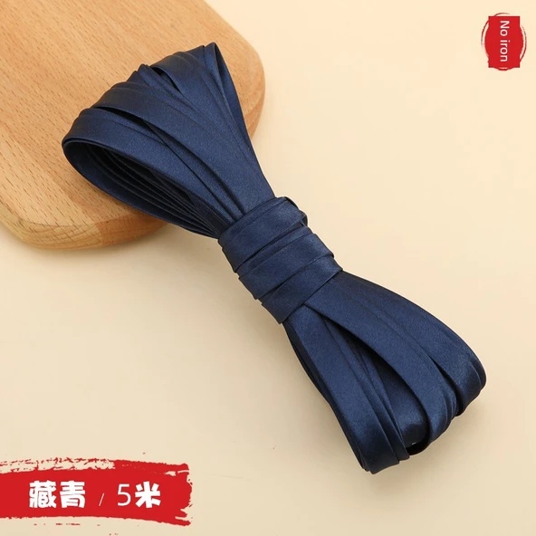 Polyester Cheongsam Kumaş - Ütü Gerektirmeyen İpek Şerit - 1cm - Lacivert (5m) - Model 2