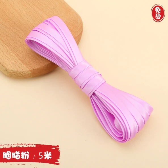 Polyester Cheongsam Kumaş - Ütü Gerektirmeyen İpek Şerit - 1cm - Allık Pudra (5m)