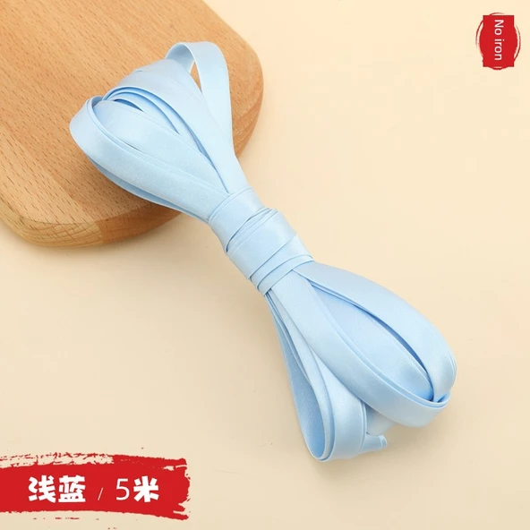 Polyester Cheongsam Kumaş - Ütü Gerektirmeyen İpek Şerit - 1cm - Açık Mavi (5m)