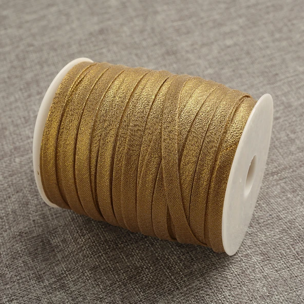 8mm Altın Sarısı Yaprak Desenli Şerit Biye - 5 Metre
