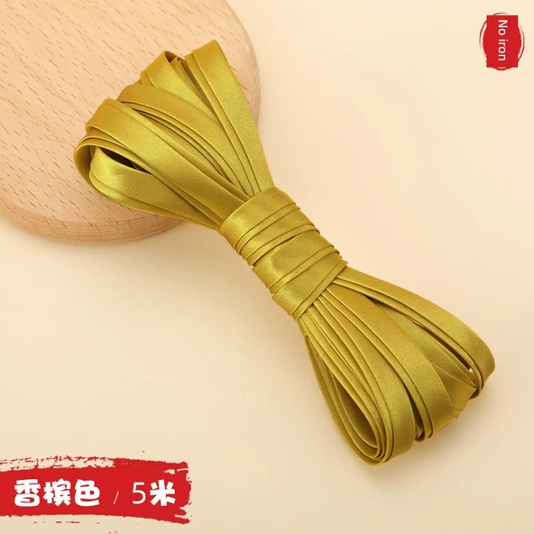 Polyester Cheongsam Kumaş - Ütü Gerektirmeyen İpek Şerit - 1cm - Şampanya (5m)