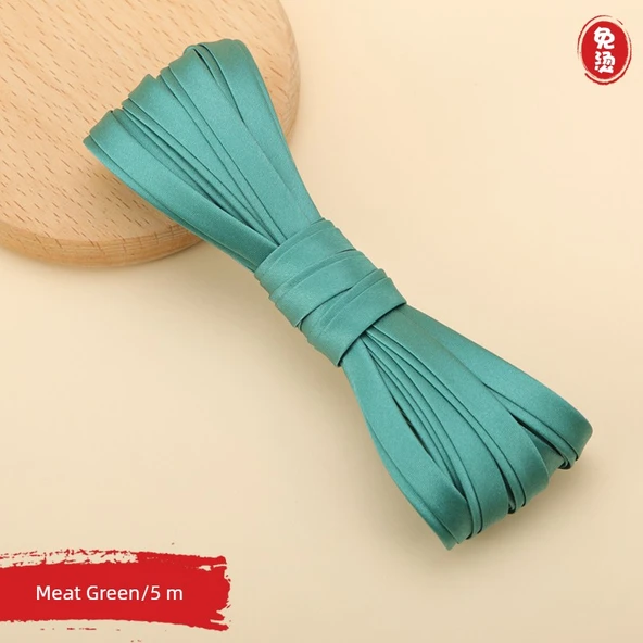 Polyester Cheongsam Kumaş - Ütü Gerektirmeyen İpek Şerit - 1cm - Et Yeşili (5m)