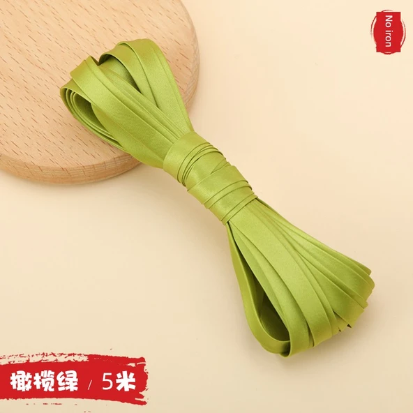 Polyester Cheongsam Kumaş - Ütü Gerektirmeyen İpek Şerit - 1cm - Zeytin Yeşili (5m)