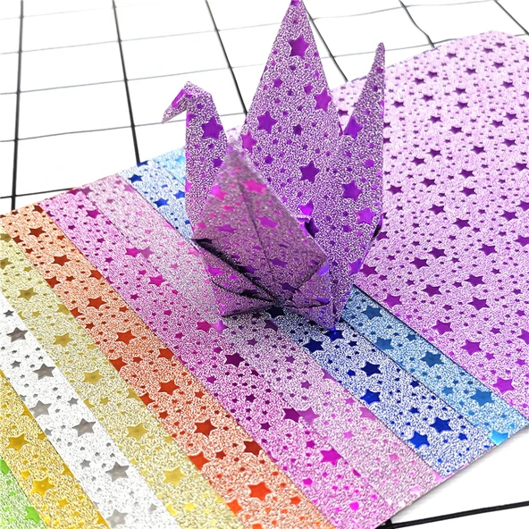 15x15 cm Simli Pentagon Origami Kağıdı - 6 Renk 50 Yaprak