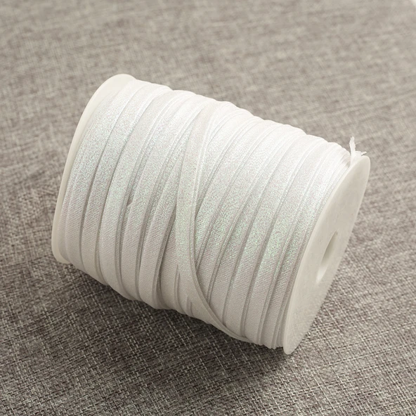 8mm Renkli Ben Beyazı Yaprak Desenli Şerit Biye - 5 Metre