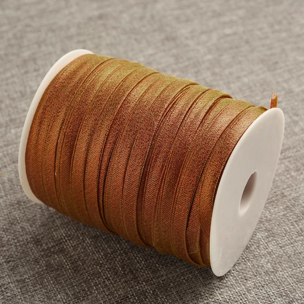 8mm Sarı Kırmızı Yaprak Desenli Şerit Biye - 5 Metre