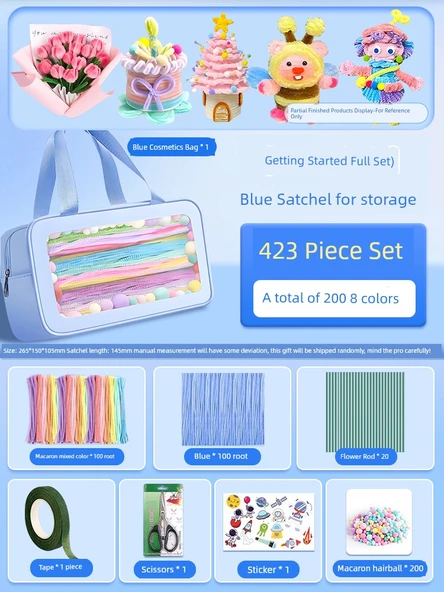 Çocuk DIY Bükülebilir Çubuk El Sanatları Seti - 423 Parça Mavi Çanta (Başlangıç Tam Seti) - 1