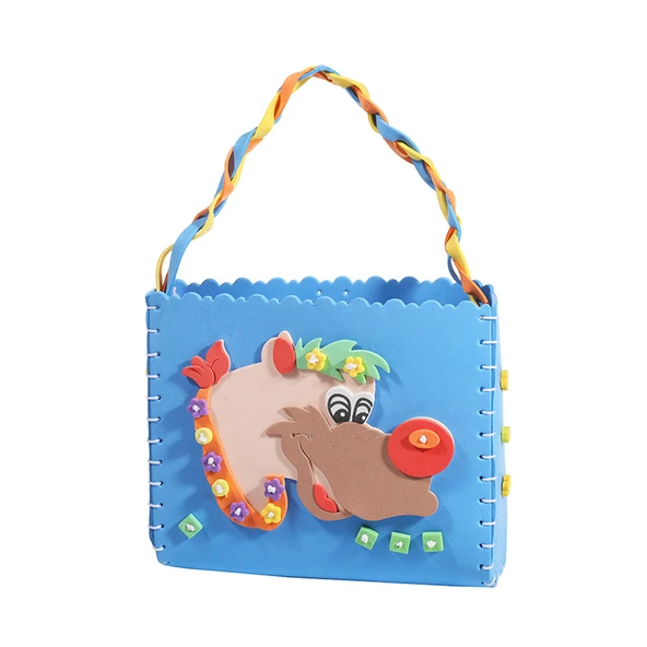 Çocuk DIY El Yapımı Eva Dokuma Çiçek Sepeti - Örgü Çanta Panda (20x25cm)