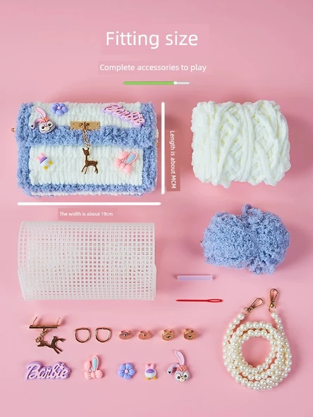 DIY El Yapımı Örgü Çanta Puzzle Oyuncak - Pembe Zincirli - 5