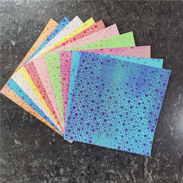 15x15 cm Sedefli Pentagon Origami Kağıdı - 10 Renk 100 Yaprak