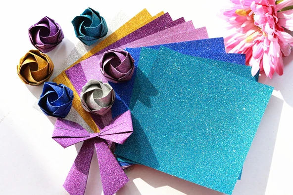 15x15 cm Simli Origami Kağıdı - 10 Renk 20 Yaprak - Resim 10