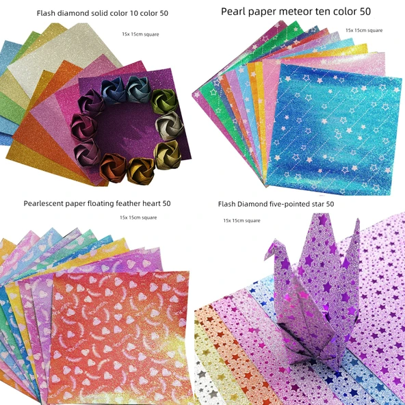 15x15 cm Simli Origami Kağıdı - 10 Renk 20 Yaprak - Resim 3