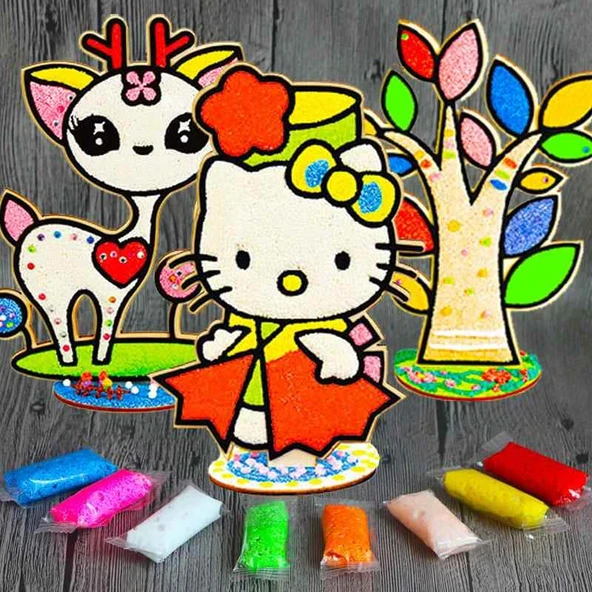 DIY Köpük Hamurlu Gökkuşağı Kum Boyama Seti - Kız Çocuklar (6'lı Paket) - 9