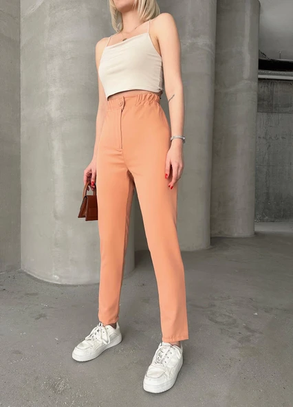 Beli lastikli karamel pantolon - 2