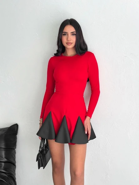 Eteği kloş crep mini elbise s1267 - 3