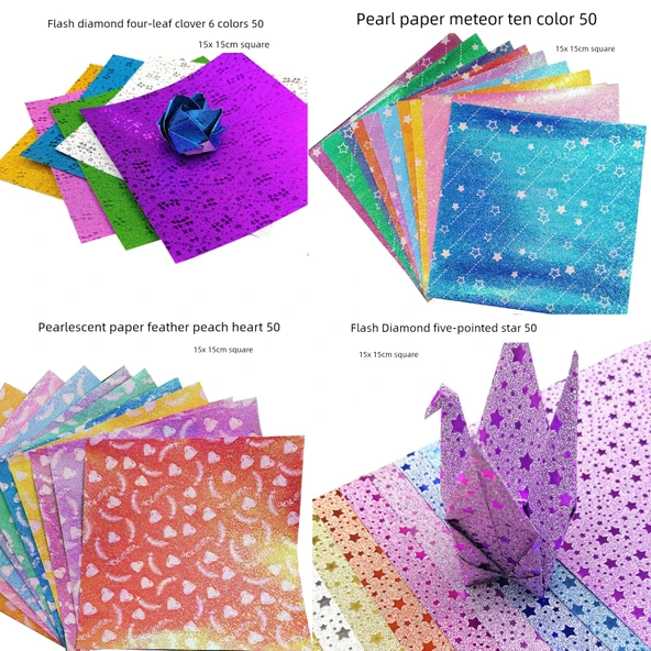 15x15 cm Simli Origami Kağıdı - 10 Renk 20 Yaprak - Resim 4