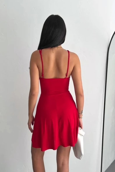 İnce çift askılı mini elbise - 3